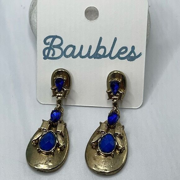 Baubles Gold & Blue Art Deco Dangle Earrings - Picture 6 of 6